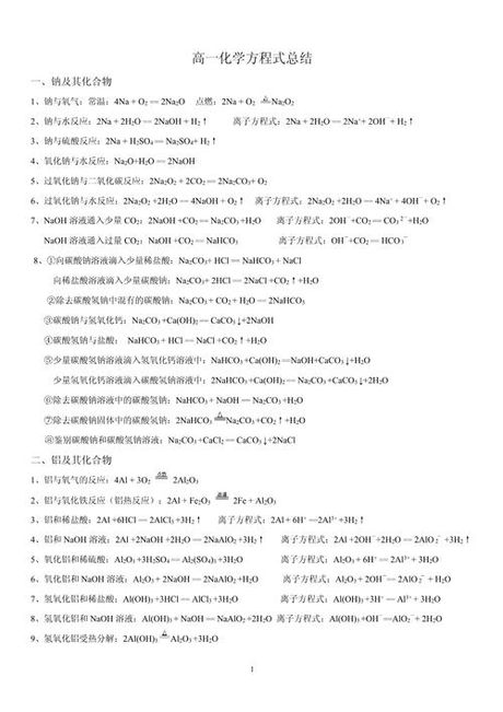 高中化学方程式大全